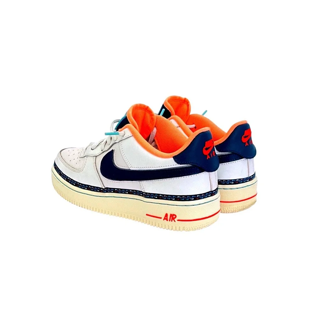 Nike Air Force 1 Low‎ Swoosh Chain White Navy Orange Youth Size 7Y Sneakers